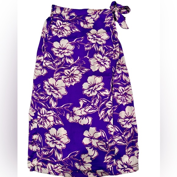 Japna • Women’s Boho Purple Rayon Floral Faux Wrap Midi Skirt M NWOT - Picture 2 of 6